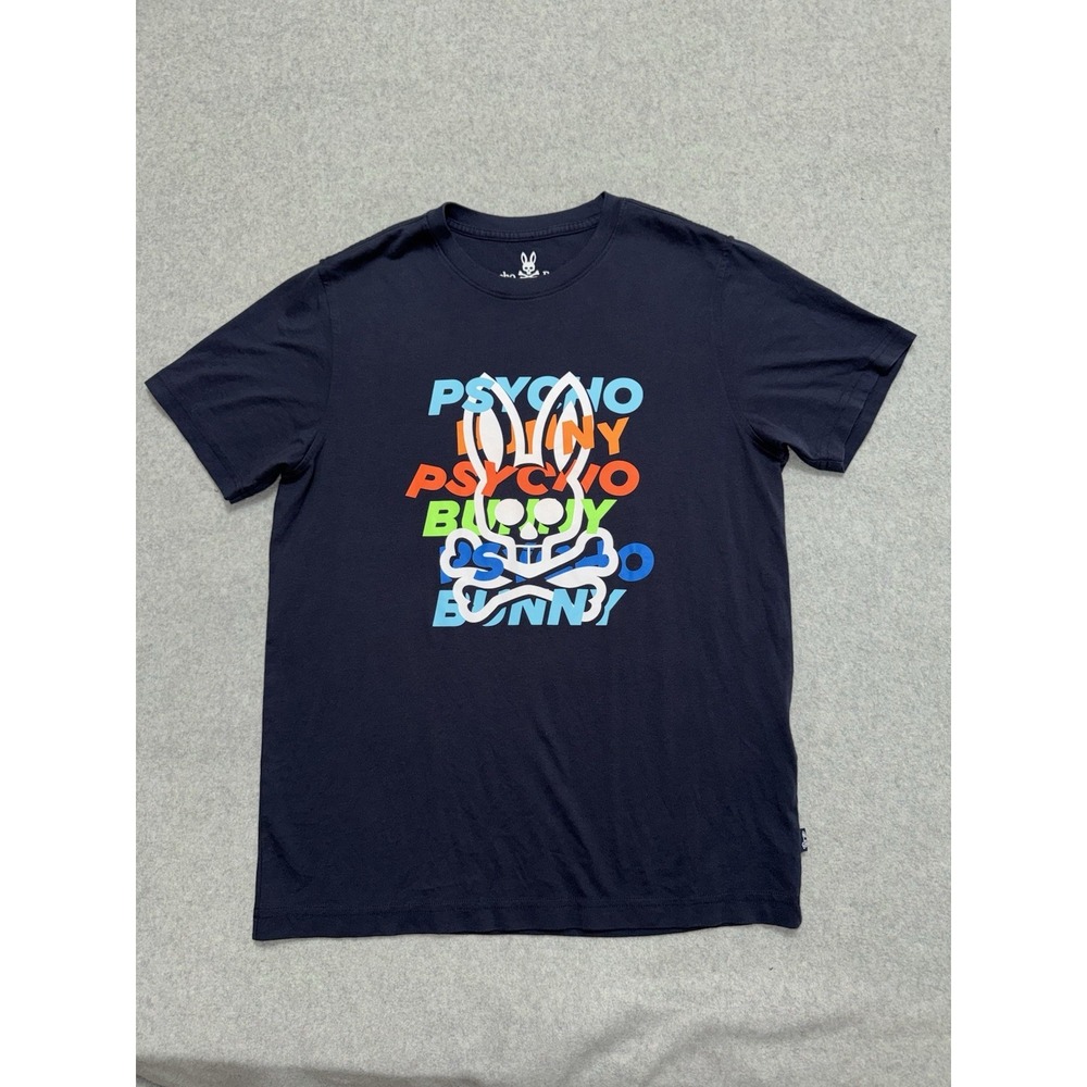 Psycho Bunny Men's Navy Mercer Bunny Graphic Crew Neck T-Shirt Size 4
